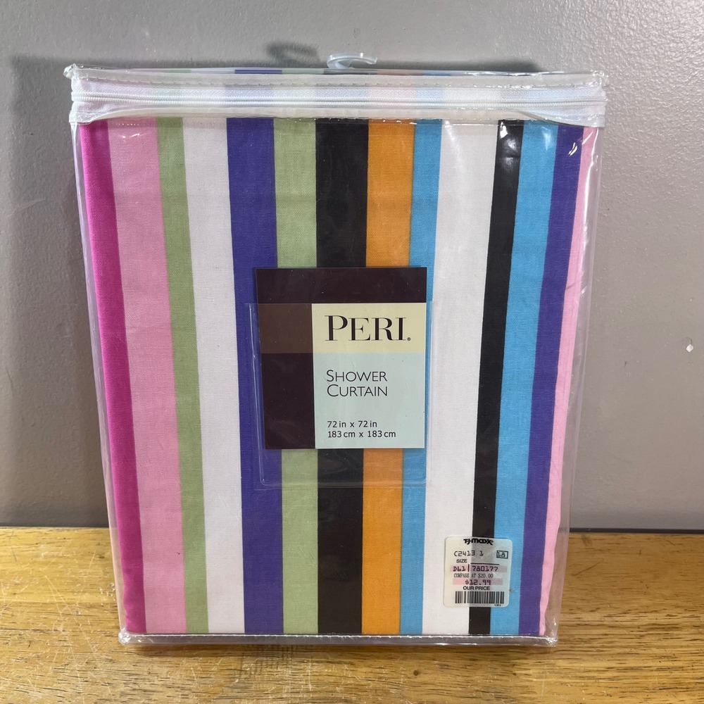 Peri Shower Curtain 72x72 Multicolor Striped 100% Cotton Modern Vtg 2009